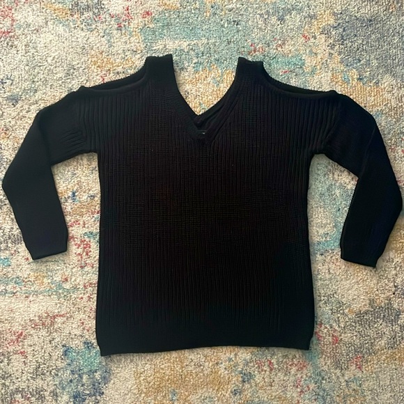 Ambience Apparel Black Cold Shoulder Sweater - Picture 1 of 4